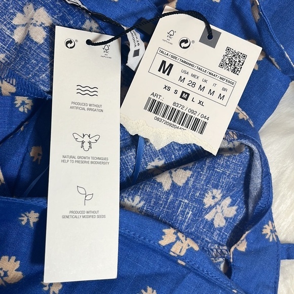 ZARA Spaghetti Strap Floral Linen Blend Cut Out Sides Dress - Picture 10 of 11